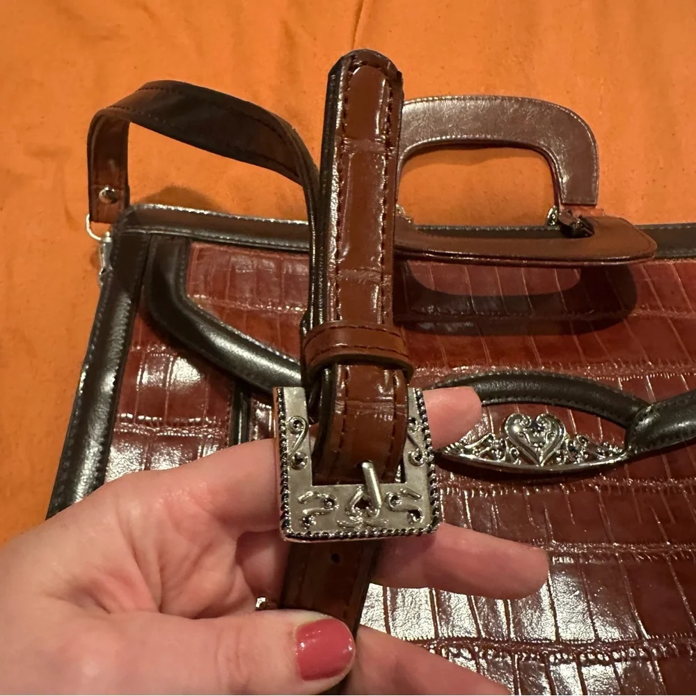NWT Vintage Brighton Brown Croc Embossed Attaché Briefcase